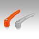 Clamping levers, die-cast zinc with internal thread, satin finish, threaded insert blue passivated steel