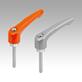 Clamping levers, die-cast zinc with external thread, satin finish, threaded insert blue passivated steel