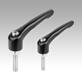 Clamping levers, zinc, with external thread, threaded insert blue passivated steel, satin finish