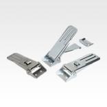 带金属拉环的钢制或不锈钢可调搭扣，承载力可达 4000 N，能看到旋拧孔，长款