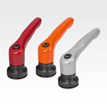 带内螺纹和夹紧加强垫的压铸锌锁紧手柄，哑光丝面处理，钢制螺纹嵌入件经氧化处理