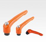 带内螺纹和保护帽的压铸锌锁紧手柄，哑光纯橙涂层，钢制螺纹嵌入件经氧化处理 - inch