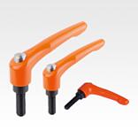 带外螺纹和保护罩的压铸锌锁紧手柄，哑光纯橙涂层，钢制螺纹嵌入件经氧化处理 - inch