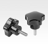 带外螺纹的塑料（热固性塑料）五星把手，钢制或不锈钢螺纹嵌入件 - inch