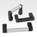 铝制弓形把手，带塑料手柄和棱形手柄杆，从背面安装