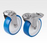 不锈钢转向轮，带螺栓孔，带聚氨酯弹性体胎面，用于无菌环境