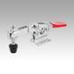 Toggle clamps horizontal with flat foot and adjustable clamping spindle