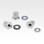 Stainless steel cap nuts with collar and seal and shim washer for Hygienic USIT® set