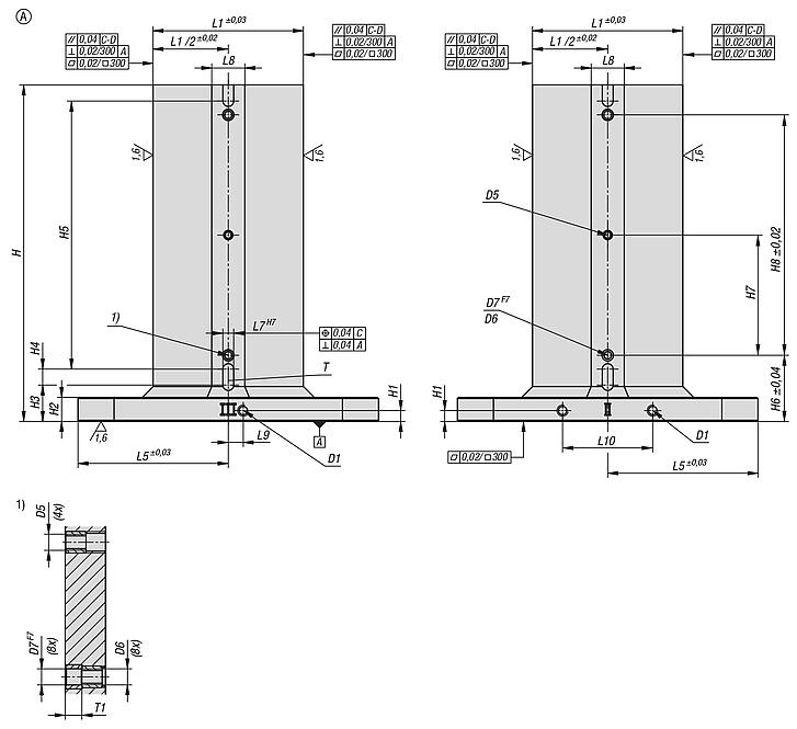 灰铸铁四面夹具塔式，带网格孔 
用于多个夹紧系统