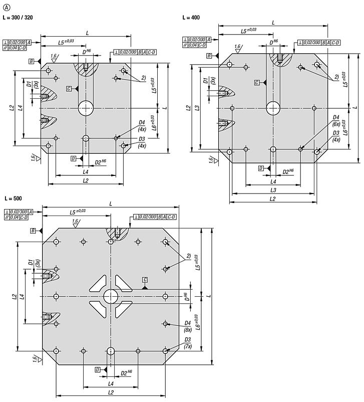 灰铸铁四面夹具塔式，带网格孔 
用于多个夹紧系统