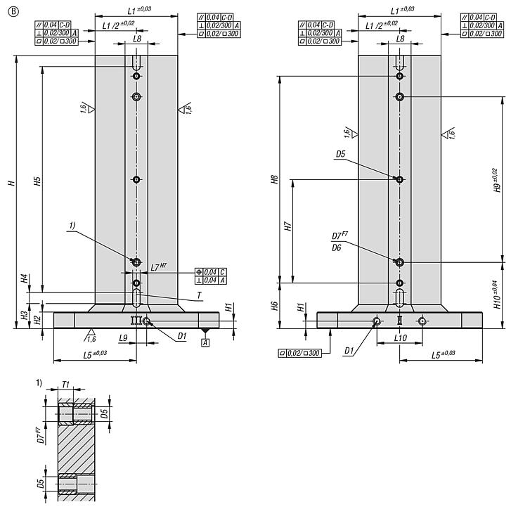 灰铸铁四面夹具塔式，带网格孔 
用于多个夹紧系统