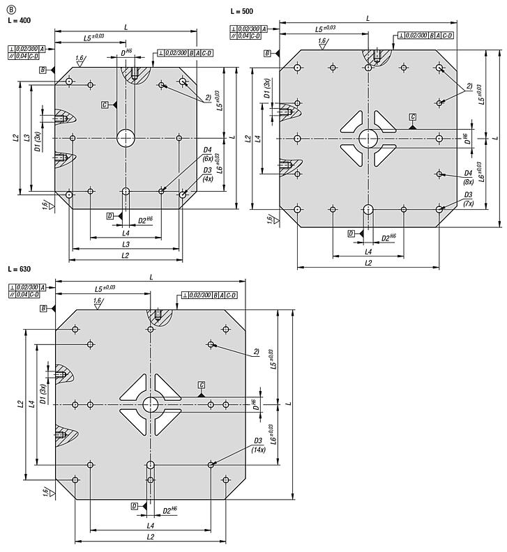 灰铸铁四面夹具塔式，带网格孔 
用于多个夹紧系统
