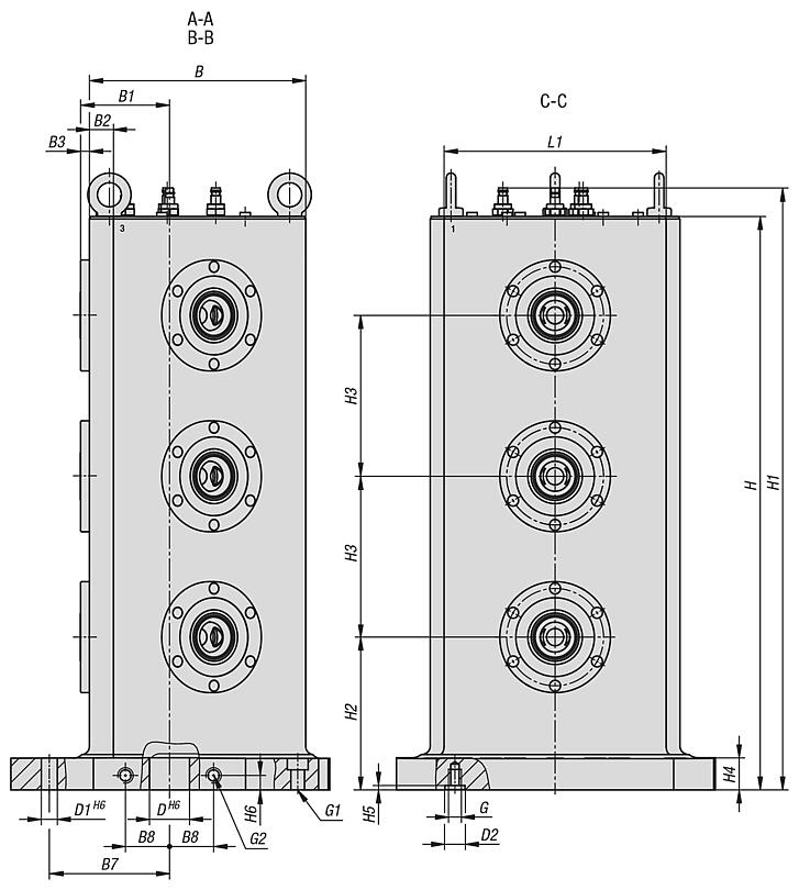 三面灰口铸铁塔式夹具，配有 UNILOCK 零点夹紧系统