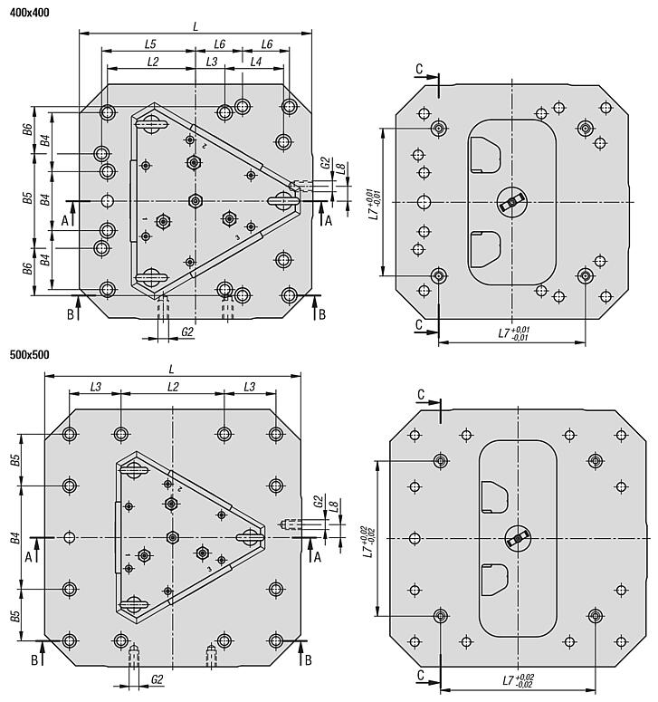 三面灰口铸铁塔式夹具，配有 UNILOCK 零点夹紧系统