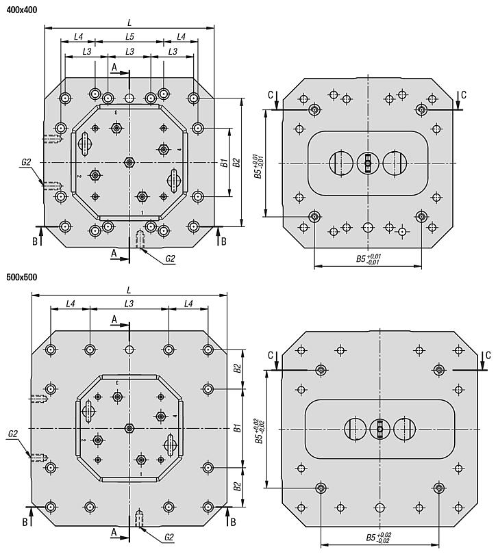 四面灰口铸铁塔式夹具，配备 UNILOCK 零点夹紧系统