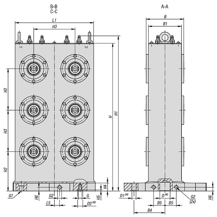 双面灰口铸铁弯板，配备 UNILOCK 零点夹紧系统