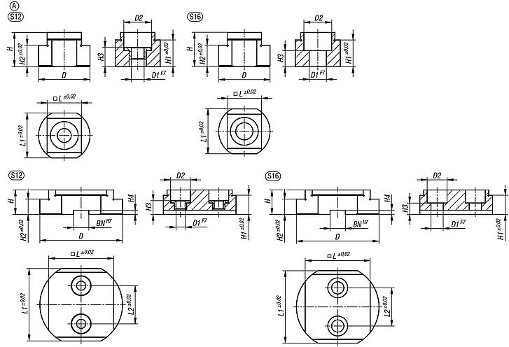 Stops, 4 sided for T-slot and grid systems