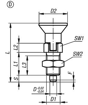 Indexing plungers, stainless steel with stainless steel mushroom grip. Locking slot and locknut - inch