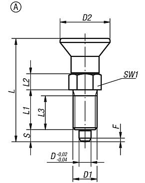 Indexing plungers, steel or stainless steel with plastic mushroom grip