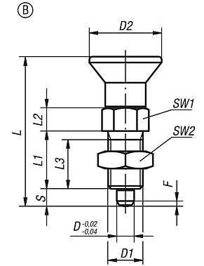 Indexing plungers, steel or stainless steel with plastic mushroom grip and locknut