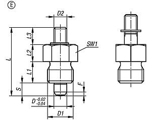 Indexing plungers, steel or stainless steel, short version, with threaded pin, Form E without locknut