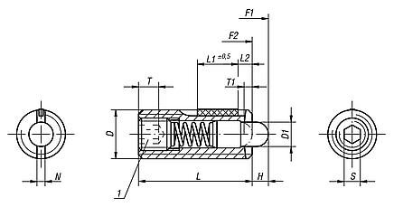 Spring plungers with hex socket and thrust pin, steel, with thread lock