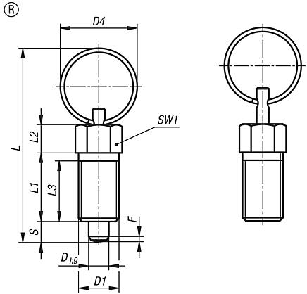 Indexing plungers ECO, steel or stainless steel, with round pull ring, without lock nut