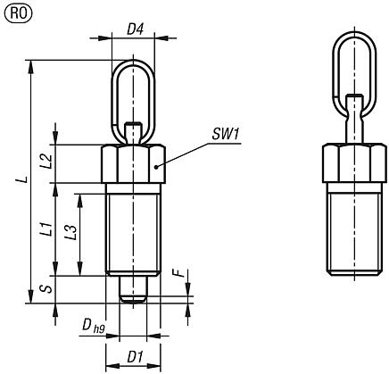 Indexing plungers ECO, steel or stainless steel, with oval pull ring, without lock nut