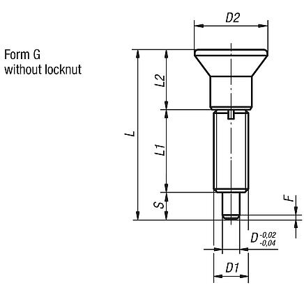 Indexing plungers, steel or stainless steel, without collar, with plastic mushroom grip and extended indexing pin, no locknut