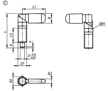 Cam-action indexing plungers with stop, Form C, with grip cap, without nut
