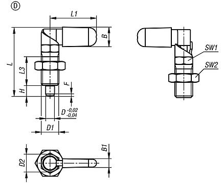 Cam-action indexing plungers with stop, Form D, with grip cap and nut