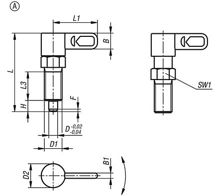 Cam-action indexing plungers, steel with internal guide, Form A, without grip cap, with nut