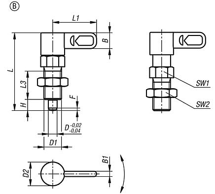 Cam-action indexing plungers, steel with internal guide, Form B, without grip cap, with nut