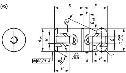定位销，带球头，A 型，双侧内螺纹，带盲孔