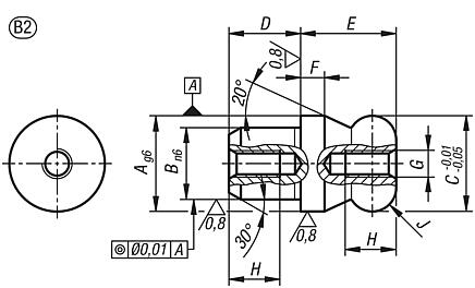 定位销，带球头，B 型，双侧内螺纹，带盲孔
