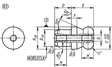 定位销，带球头，B 型，双侧内螺纹，带盲孔
