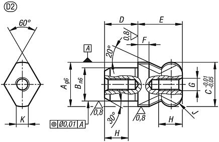 定位销，带球头，平头，D 型，双侧内螺纹，带盲孔
