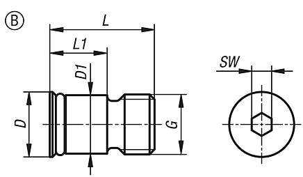 Protective plugs aluminium, Form B, with hex socket, with O-ring