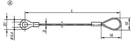 Retaining cables Form A, with eye and crimp terminal