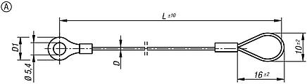 Retaining cables Form A, with eye and crimp terminal