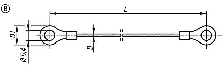 Retaining cables Form B, with crimp terminals both ends