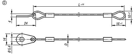 Retaining cable Form D, with eye and strap