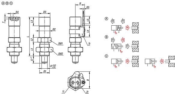 Indexing plungers, stainless steel, pneumatic
