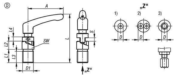 Actuating elements for remote control, stainless steel, with rotation cam and clamping lever, Bowden cable systems