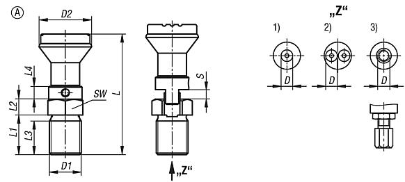 Actuating elements for remote control, stainless steel, without detent function, with mushroom grip, Bowden cable systems