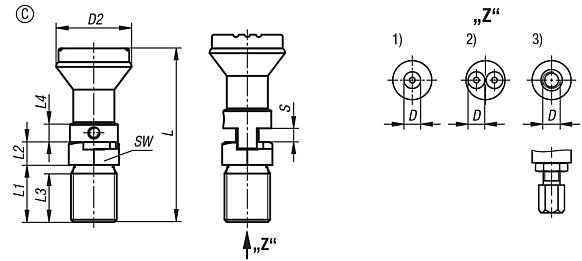 Actuating elements for remote control, stainless steel, with detent function, rotation lock and mushroom grip, Bowden cable systems