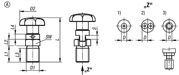 Actuating elements for remote control, stainless steel, without detent function, with star grip, Bowden cable systems