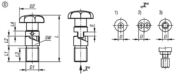 Actuating elements for remote control, stainless steel, with rotation cam and star grip, Bowden cable systems