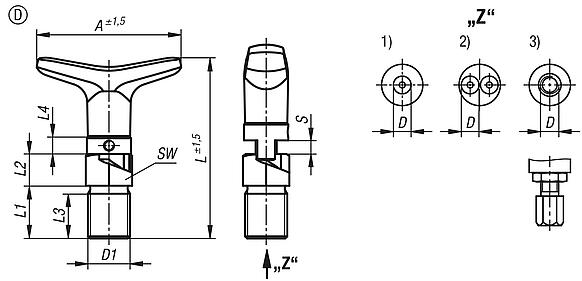 Actuating elements for remote control, stainless steel, with rotation cam and T-grip, Bowden cable systems