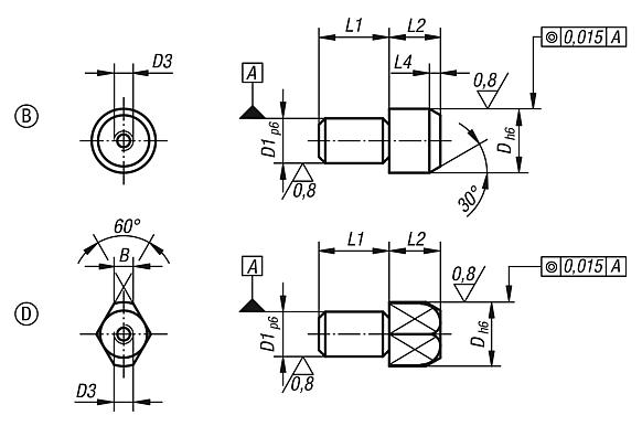 Locating pins, removable, Form B and D